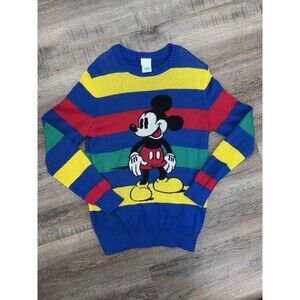 Youth Disney 100 Mickey Mouse Sweater Size LARGE Striped Knit Multicolor